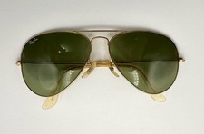 Vintage 80s Genuine Ray-Ban  Aviator Sunglasses USA 58-14 Gold & Green BL Lenses