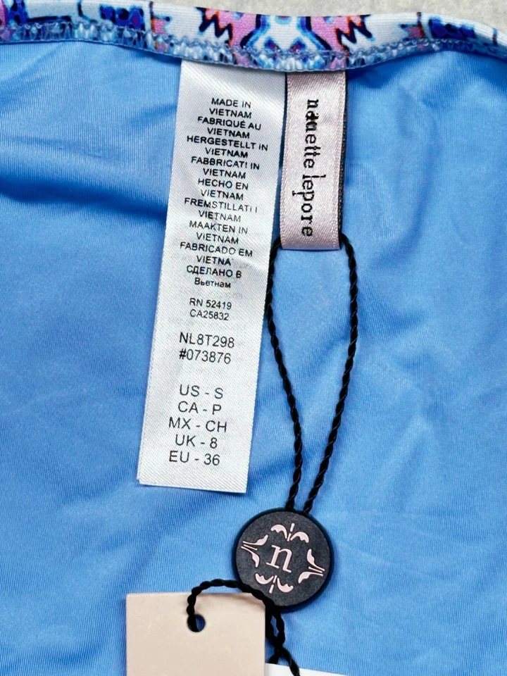 Calcinha de biquíni feminina Nanette Lepore tamanho pequeno festival anéis laterais multicolorida - Imagem 4 de 4