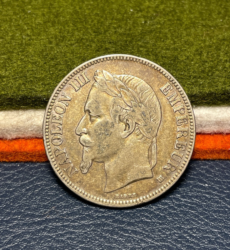 (#102493) France.  1868 5 Franc.  Napoleon III.  Great details.     (see video!)