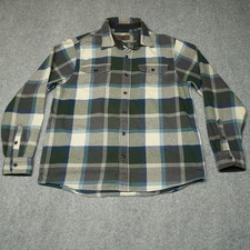 Orvis Men's Casual Button-Down Shirt Green Blue Plaid XL Flannel Cotton Blend