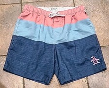 Original Penguin Mens Colorblocked Swim Trunks, Multi, Size: M Orig 80