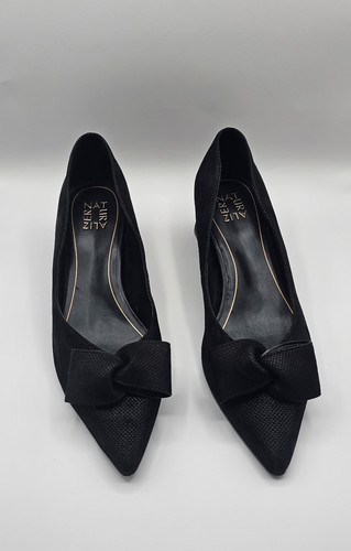 Naturalizer Mavis 2" Heels Black Suede Satin Leather Upper With Bow - Size 10