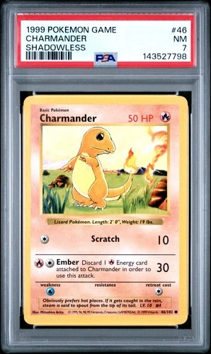 1999 POKEMON BASE SET SHADOWLESS #46 CHARMANDER PSA 7