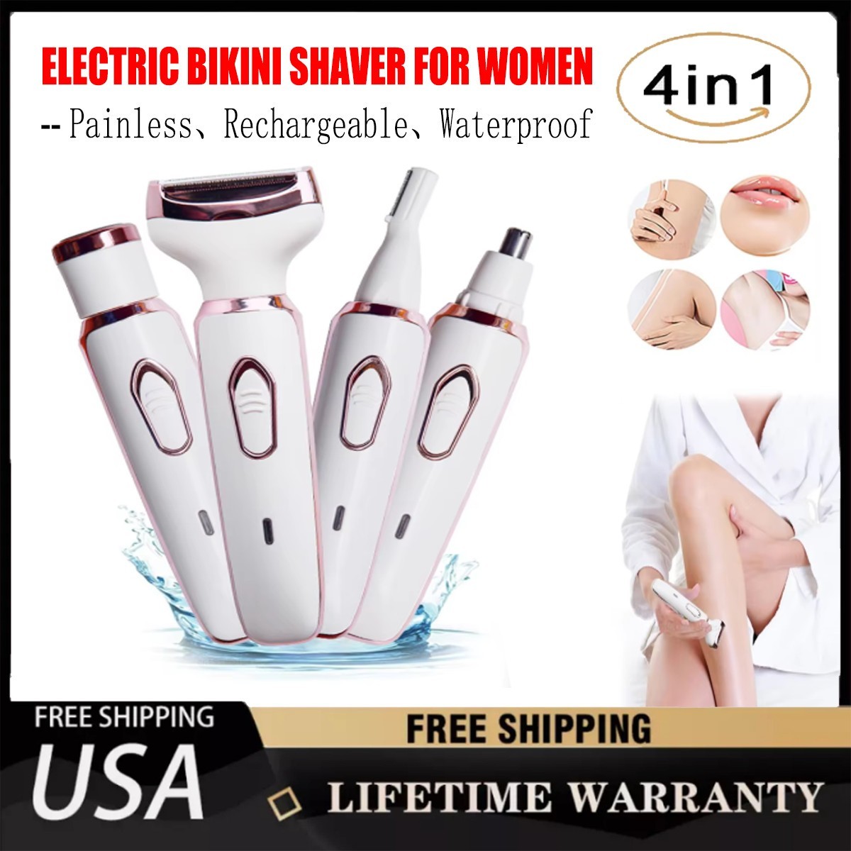 4 in 1 Wet & Dry Painless Rechargeable Lady Shaver Electric 