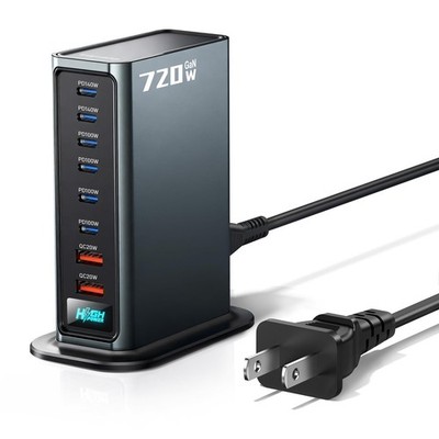 Rocoren 720w USB C Charger Block, 8-Port Charging Station with Gunmetal 