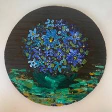 Vintage Forget-Me-Not Floral Painting Roy Kimmons Signed Impressionist Plaster B