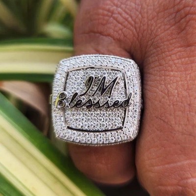3Ct Round Cut Real Moissanite Custom Wedding Name Ring 14K White Gold Plated