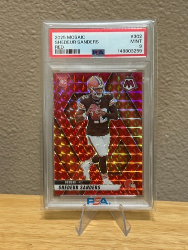 2025 SHEDEUR SANDERS PANINI RED MOSAIC ROOKIE NFL CARD #302 PSA 9 MINT CLEVELAND