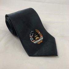 Yves Saint Laurent Silk Tie Men  s 4"x57" Black Tajikistan Flag Coat of Arms Rare