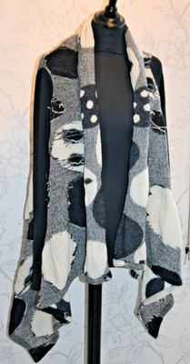 ISCHIKO Wasserfall/Taschentuch Strickjacke/Jacke Wolle-Mix UK16/L. Schwarz/Weiß/Grau