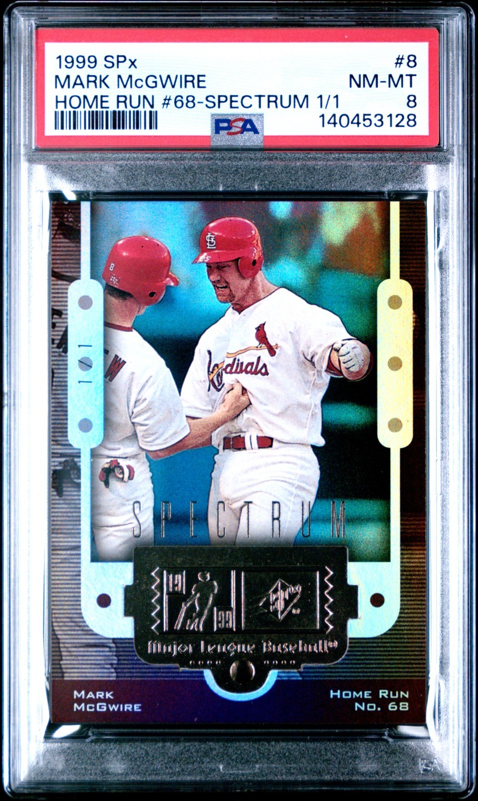 1/1 MARK MCGWIRE PSA 8 1999 UD SPX #8 HOME RUN #68 SPECTRUM 1/1 CARDINALS view 1