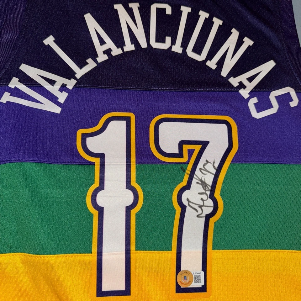 JONAS VALANCIUNAS NEW ORLEANS PELICANS SIGNED / AUTOGRAPHED JERSEY BECKETT COA - Image 2 of 4