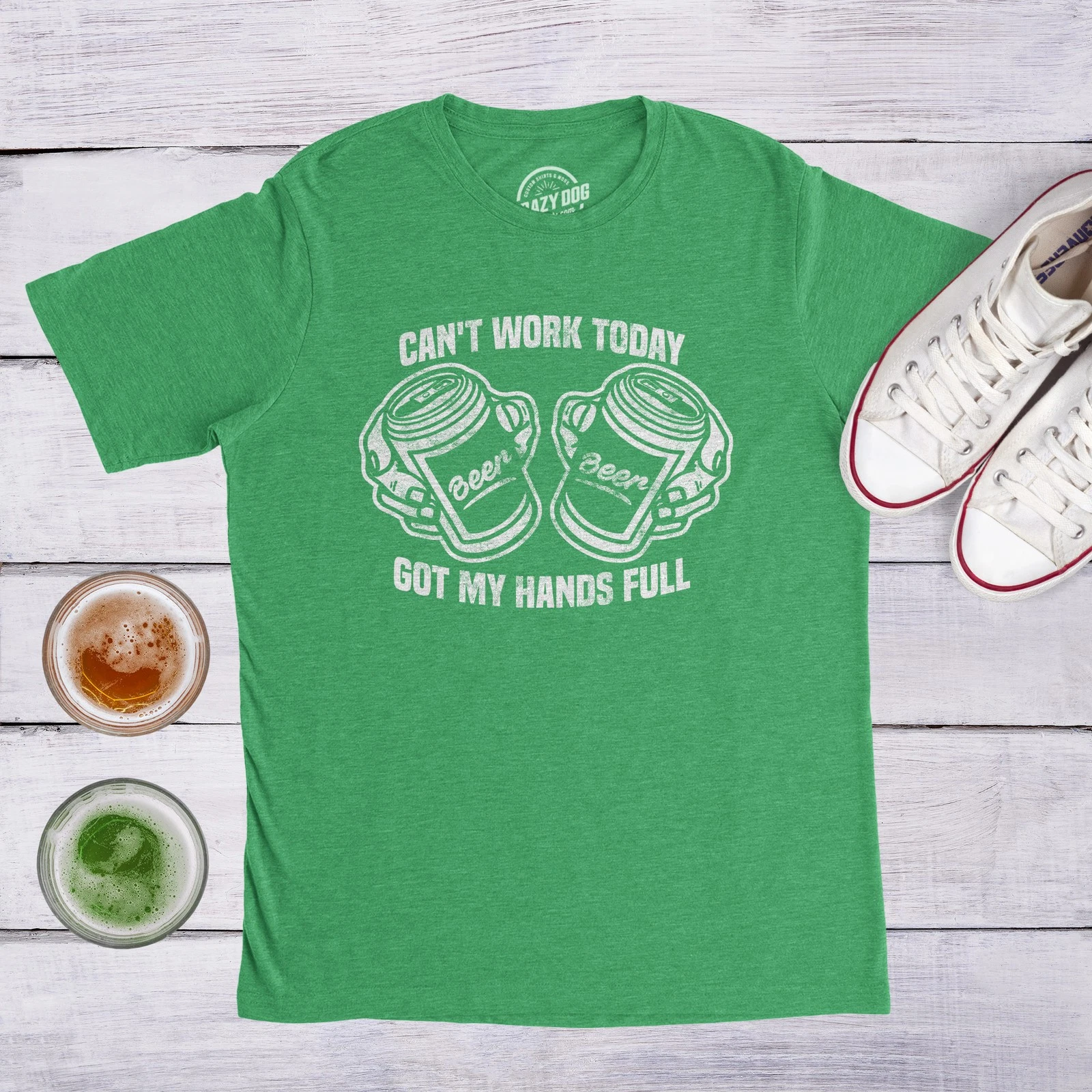Mens Cant Work Today Got My Hands Full T Shirt Funny Drinking Saint Patricks Day