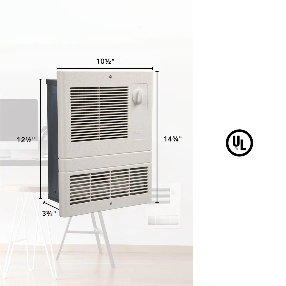 Broan-NuTone 9815WH High Capacity Wall Heater Adjustable t,1500W,120/240V, White - Image 3 of 4