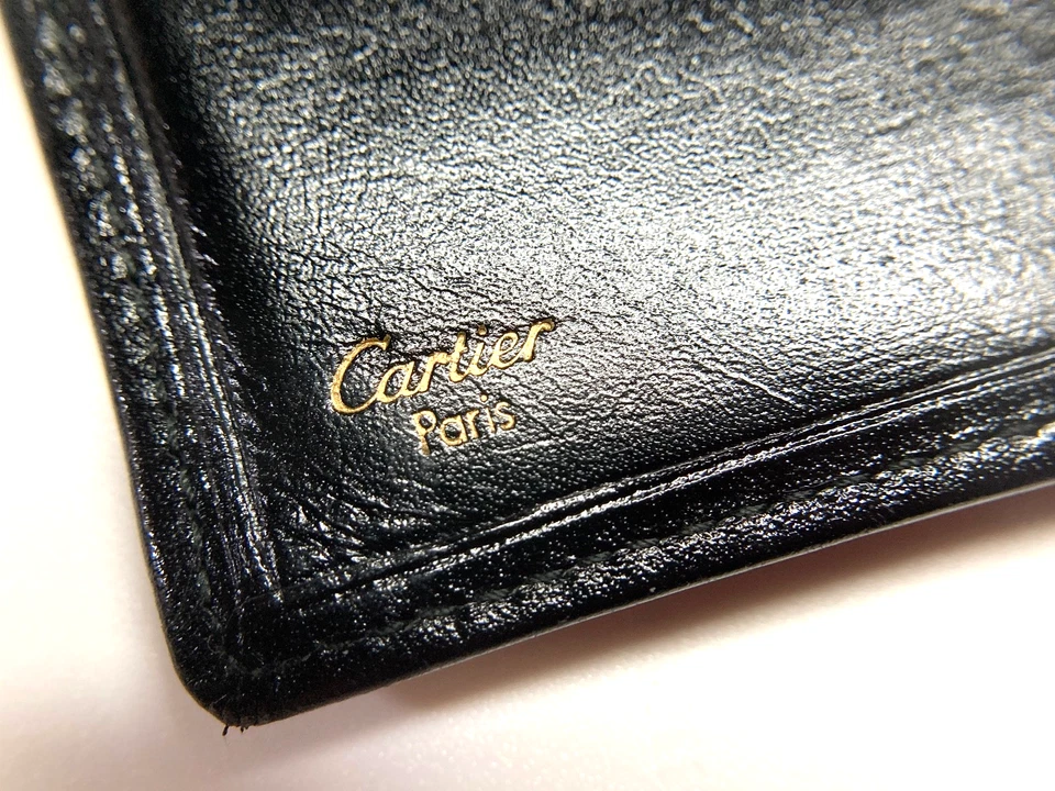CARTIER VINTAGE PASHA ORO CC EMBLEMA CUERO CARTERA LARGA PLEGABLE FRANCIA NEGRO - Imagen 2 de 4