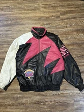Vintage Logo Athletic Super Bowl 1995 Miami Sharktooth Leather Jacket Size Large