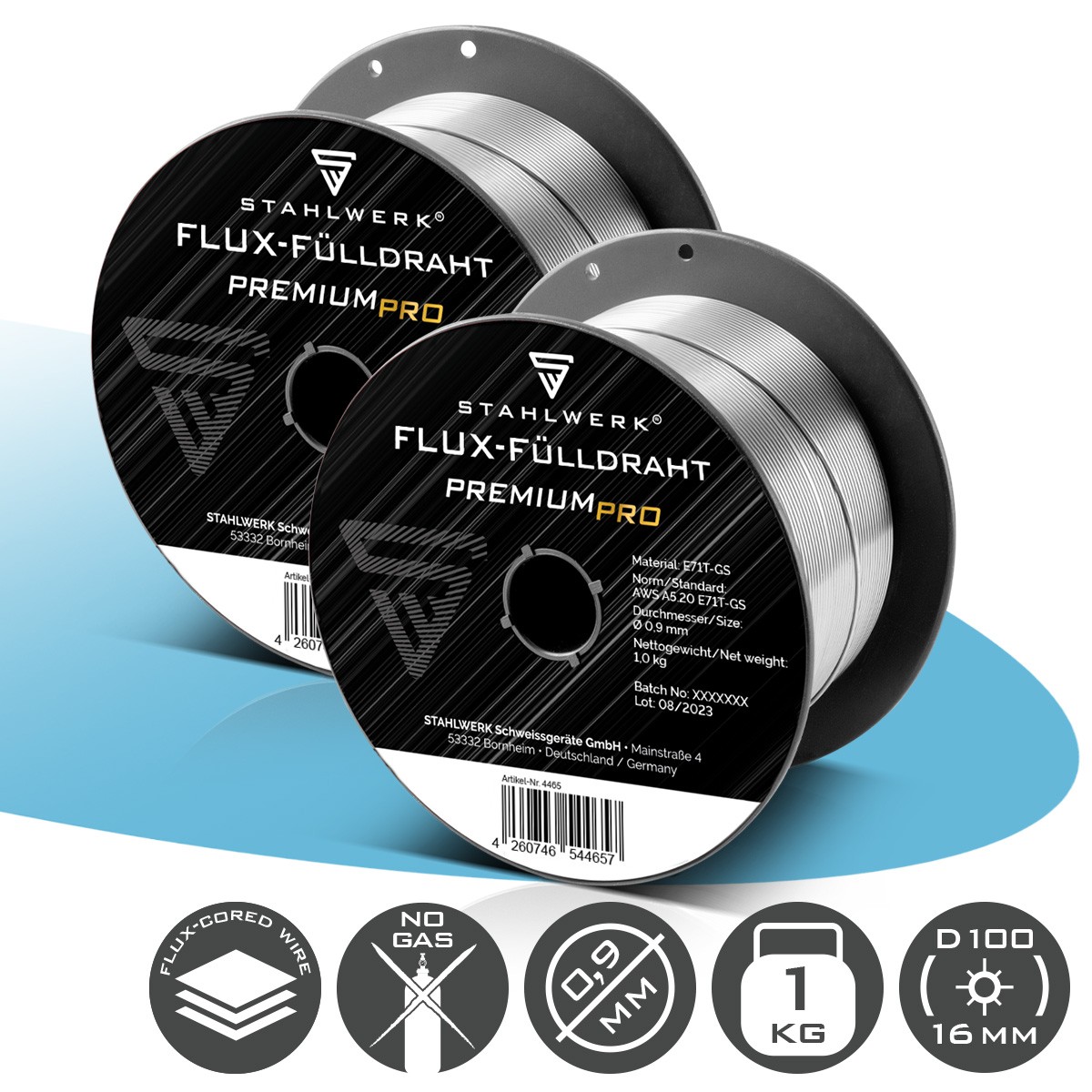 STAHLWERK MIG MAG premium welding wire flux cored set of 2 E71T-GS Ø 0.9 mm 1 kg