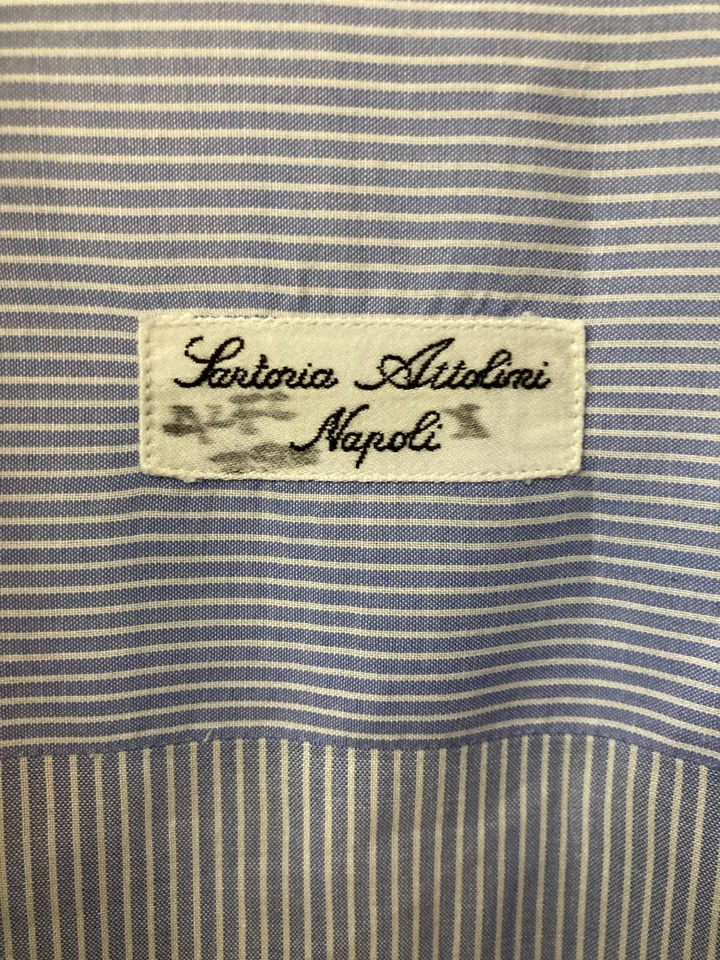 GUC Sartorio (Cesare) Attolini Dress Shirt Blue/White Striped 17.5/44 - Image 3 of 4