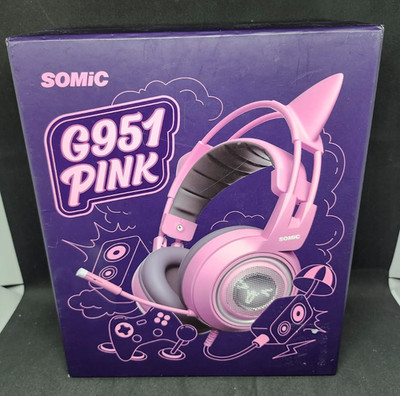 Somic G951 Pink Cat Ears Gaming Headphones with Cord Tested