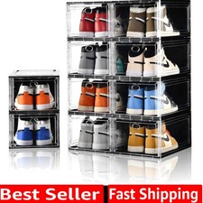 10 Pack Shoe Boxes Stackable,Upgraded Sturdy Storage Boxes with Clear Magneti...