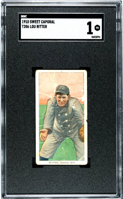 1909 T206 LEW RITTER NNO POOR SWEET CAPORAL 350 SGC 1 BASEBALL KANSAS CITY BLUES