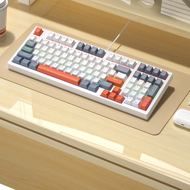 Mechanical Keyboard 98Keys, Backlits Wire Keyboard, for Gamers Shaft Components
