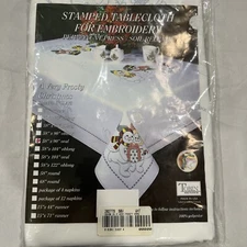 Tobin Stamped CROSS STITCH Embroidery Tablecloth FROSTY XMAS 58" x 90" Oval  New