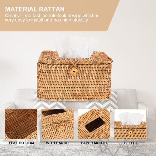 Caja de pañuelos de ratán dispensador de mesa de escritorio decoración del hogar soporte creativo - Imagen 9 de 12