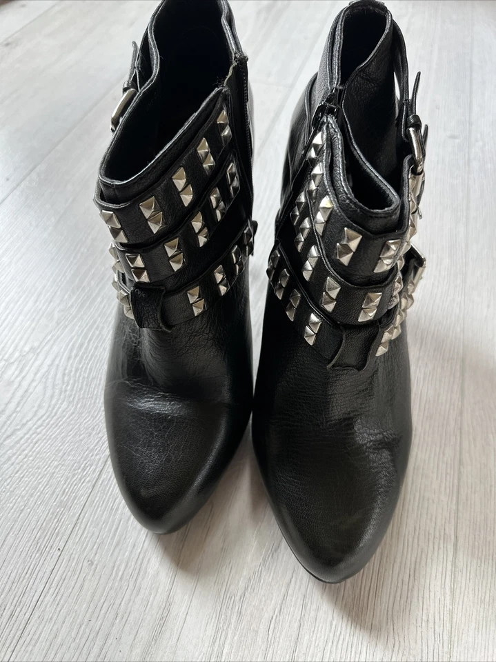 Report Electra Negro Hebilla Botines Tacones Motociclista Gótico Emo Talla 9.5 Foto 2 de 4