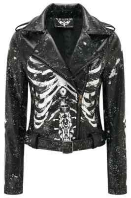 Killstar Morgue Gimme Bones Women's Biker Jacket - Skeleton Print