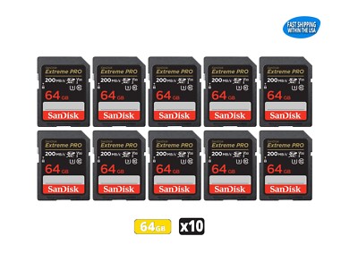 64GB Sandisk Extreme Pro SD Cards for Camera / Trail Camera / Computer (10 Pack)