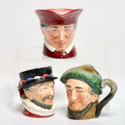SET OF 3 ROYAL DOULTON CHARACTER JUGS, ''CARDINAL,'' ''BEEFEATER,'' & ''AULD MAC''