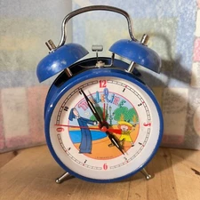 Vintage Madeline Schylling Twin Bell Alarm Clock, Moving Dog, TICKS, Face 4"