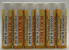 6PK Burts Bees Moisturizing Lip Balm ~ COCONUT & PEAR ~ 0.15 OZ EACH ~ NEW