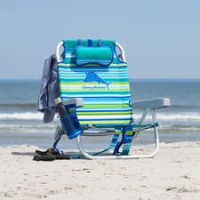 2-Pack Tommy Bahama Beach Chair, Lay Flat, Reclining, Folding, Backpack, Aqua!