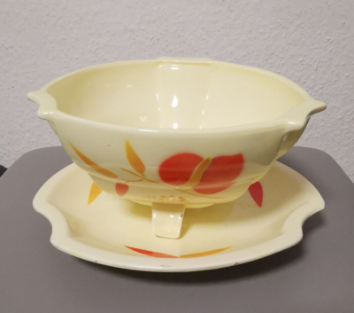 Art Deco Keramik Sieb mit Unterteller Abtropfschale Keramiksieb Siebschale Retro