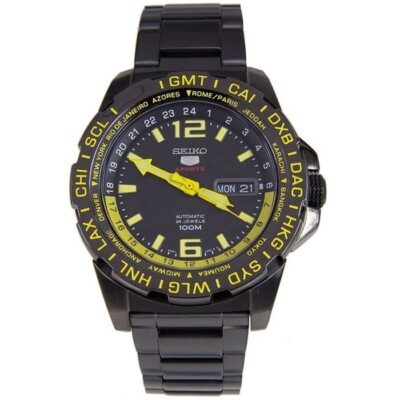 SEIKO 5 Sports SRP689K1 Automatic 4R36 Watch World Time Steel IP