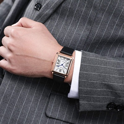 Men's Casual Minimalist Faux Leather Belt Watch with Rectangular Dial