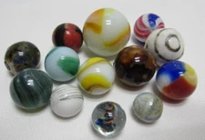 13 Hand Made and Machine Made Marbles Brown Cow Peltier Akro Peppermint Swirl