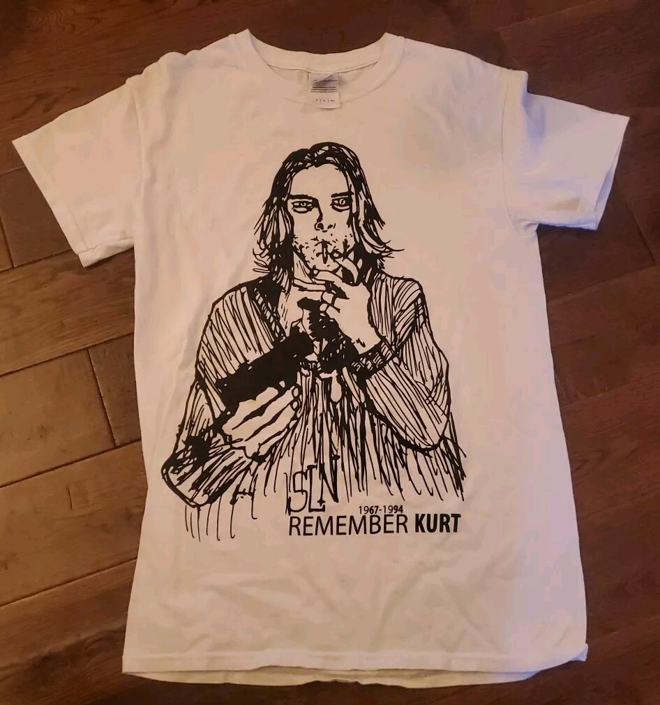 AMAZING VINTAGE KURT COBAIN GRAPHIC TRIBUTE SHIRT MEN'S SIZE