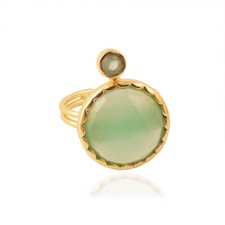 Aqua Chalcedony, Statement Ring, Gold Plated, Adjustable Ring, Double Layer Ring