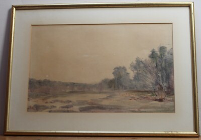 Max West 1880-1951 Gerahmtes Aquarell Aldermaston Heide Landschaft Slade Künstler
