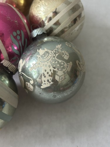 10 glänzende Brite Glaskugel Weihnachtsornamente rosa gestreift silber blau gold - Bild 2 von 9
