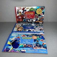 Set of 3 Bendon 750 Re-usable Sticker Activity Pads - MARVEL - FROZEN - DORY