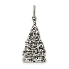 Sterling Silver 925 Antiqued Finish Christmas Tree Charm Pendant 1.22 Inch