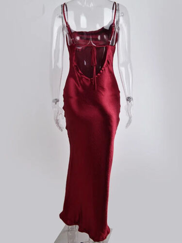 Satin Cowl Neck Dress Maxi Long Sexy Dress - Picture 20 of 28