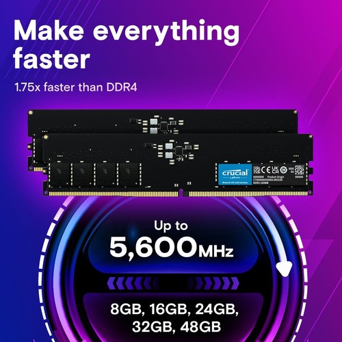 Crucial 16GB DDR5 5600MHz RAM Kit 2x8GB Intel AMD Compatible High Speed - Picture 3 of 6