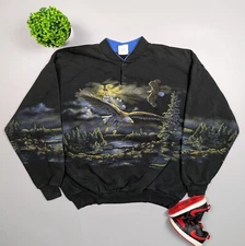 ART UNLIMITED Vintage Men's Sweatshirt/Sweater Nature and Eagles Print Size XXL