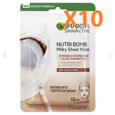 10X Garnier Skin Active Nutribomb Milky Tissue Mask Coconut Milk (10 sheets)