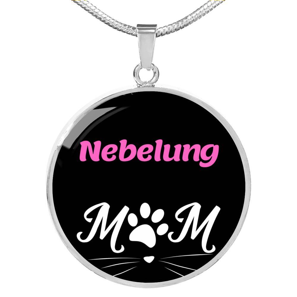 Nebelung Cat Mom Necklace Circle Pendant Stainless Steel or 18k Gold 18-22